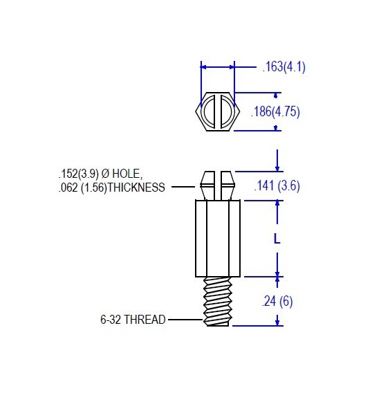 23 Series Support Post (6-32 Thread) - Nylon UL94V-2, .156 Board Hole - Image 2