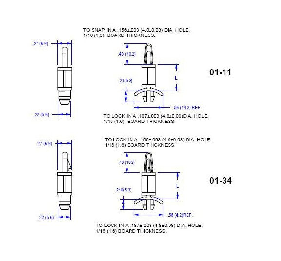Nylon Circuit Board Supports: .156 Board Hole x .187 Chassis Hole (11 & 34 Series) - Image 2