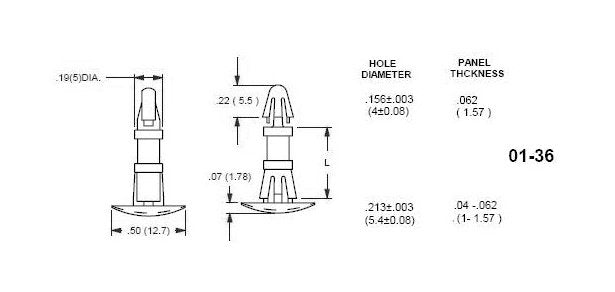 Reverse Locking Board Support - .156 Board Hole, .062 Panel, .213 Chassis Hole, .04-.062 Chassis - Image 2