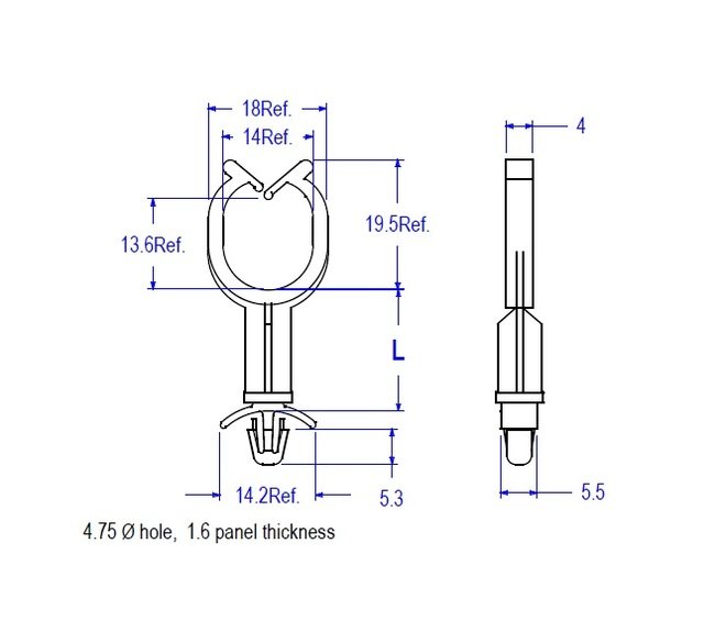 65 Series Stand-Off Harness Clip with .187 Mtg Hole x .062 Panel, Metric Spacing - Image 2