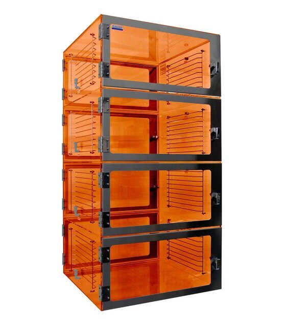 Amber Acrylic Four Chamber Pass-Through Desiccator Cabinet (18in Depth) - Image 1