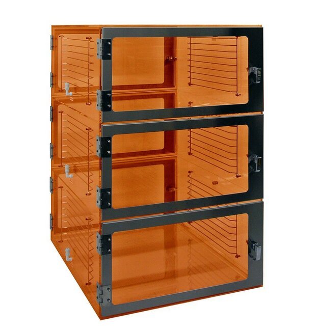 Amber Acrylic Three Chamber Pass-Through Desiccator Cabinet - 1540 Series - Image 1