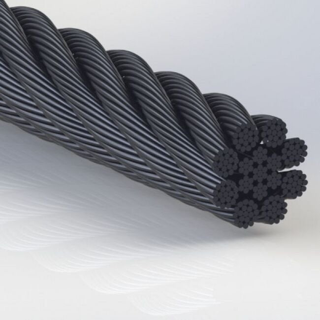 0.015 Inch (in) Nominal Cable Diameter 7 x 7+8 (1 x 19) Commercial Black Bare Tungsten Cable - Image 1