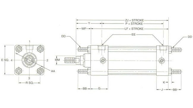 Extended Tie Rods Both Ends Mount for 4MA Series Air Cylinders - 6" and 8" Bore - Image 2