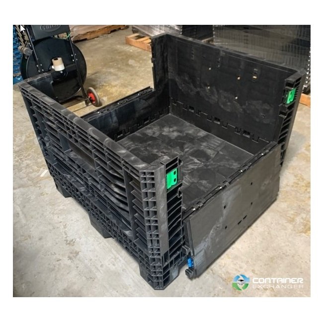 Collapsible Plastic Pallet Container with Drop Doors - 45x48x34 in, 2000 lb Capacity, Black - Image 3