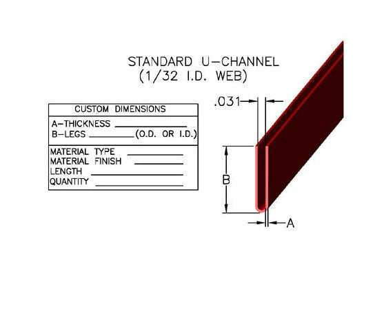 Roll Formed U-Channel & J-Channel Trim - 1/32" ID Web, Various Metals - Image 1
