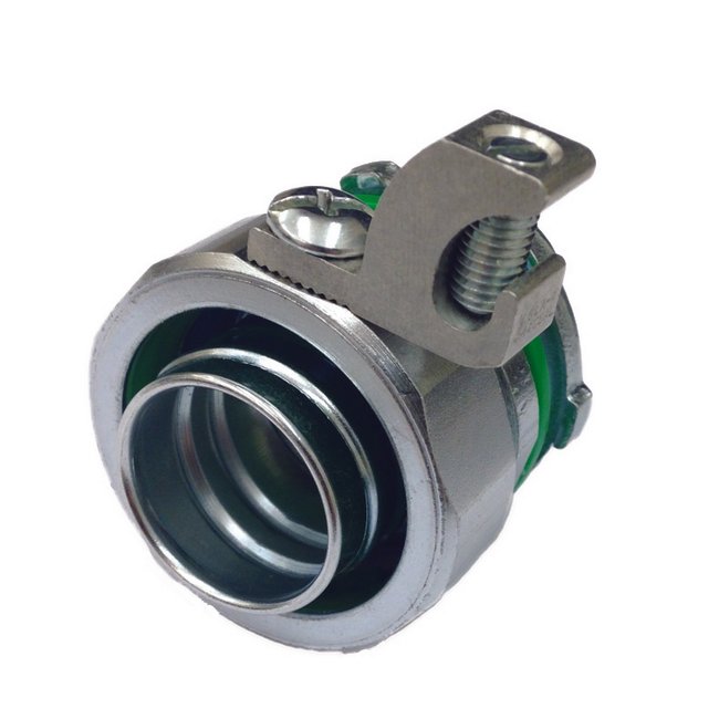 2" Straight Steel Sealtite Fitting with Grounding Lug - Zinc Plated Steel - Image 1