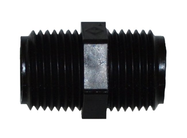 HPN Series Black Polyethylene Hex Nipple Fitting - 1/8" Male NPT - Image 1