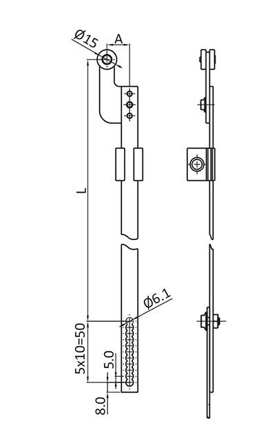 900mm Swing Handle Lock Rod with Nylon Rollers - Image 2