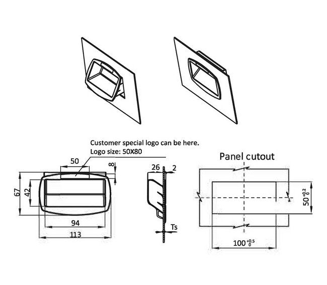 Glass Filled Polyamide Pocket Pull Handle - 1.0 to 1.2mm Thickness, Black - Image 2