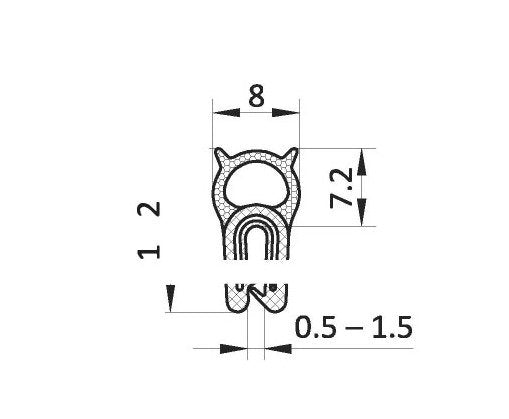 EPDM Edge Sealing Profile & Protector, 0.5-1.5mm Clamp, Black - Image 2