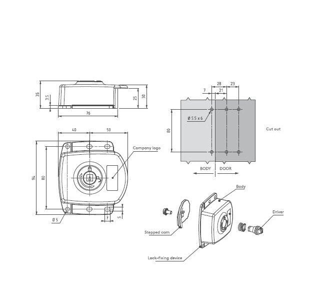 Square 7mm Die Cast Zinc Black Powder Coated HVAC Lock - Image 2
