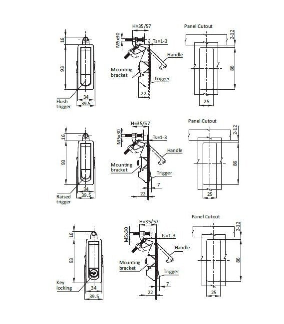 Die-Cast Zinc Chrome Plated Trigger Latch, 1-24mm Grip Range, Non-Locking Flush Design - Image 2