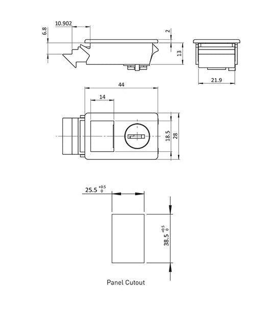 All Electronics Hardware Key Locking FH2233 Slide Latch - Nylon Polyamide (PA), Glass Fiber Reinforced, Black - Image 2