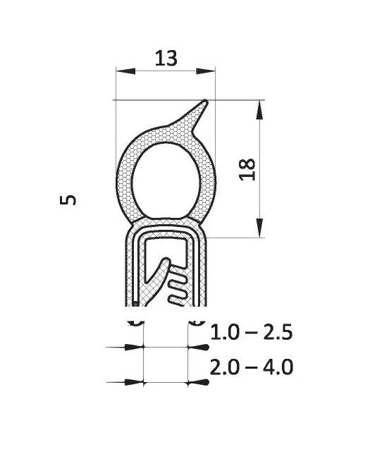 EPDM Black Edge Sealing Profile & Protector - Clamping Range 2.0 to 4.0mm - Image 2