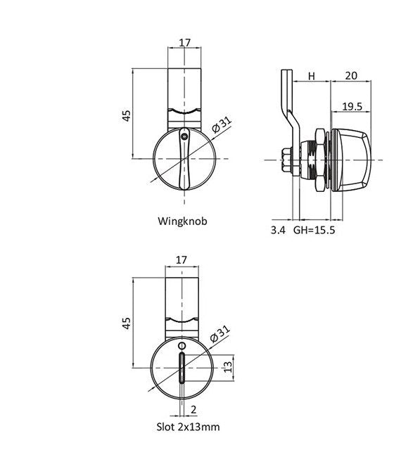 Chrome Plated Low Profile Quarter Turn Locks - 2 x 4mm Slot Insert - Image 2