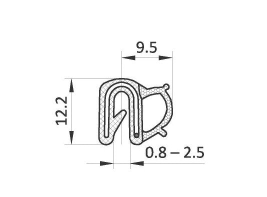 0.8-2.5mm Black Edge Sealing Profile & Protector with Wire Clamp - Image 2