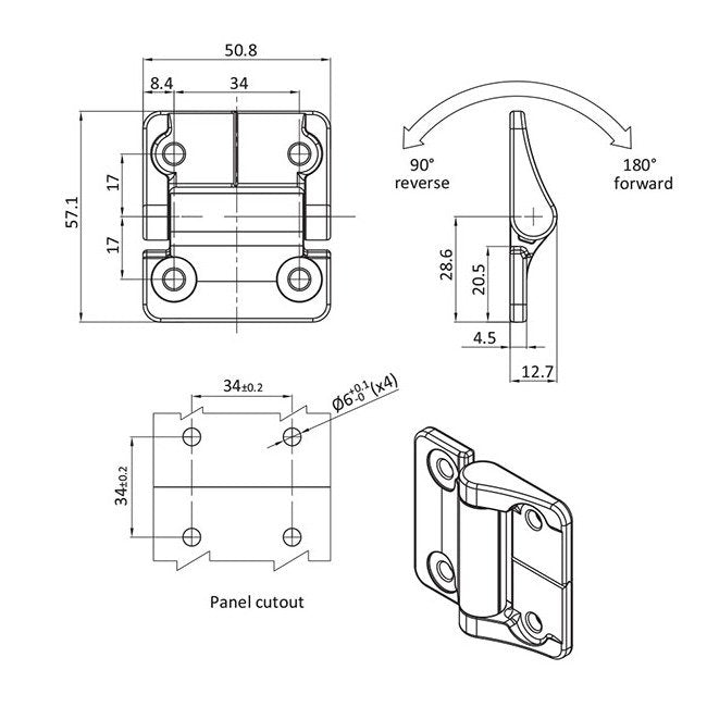 2.7 N.m Asymmetric Torque Black Powder Coated Friction Hinge - Image 2