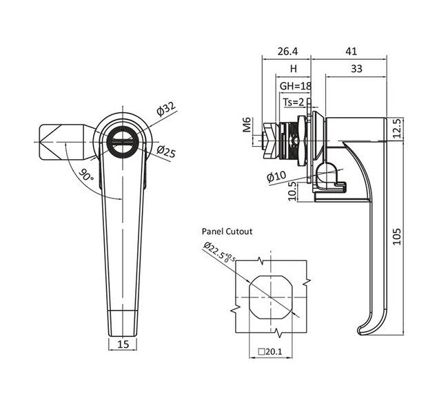 Chrome Plated Non-Locking Padlock Compatible L-Handle Quarter Turn Lock - Image 2