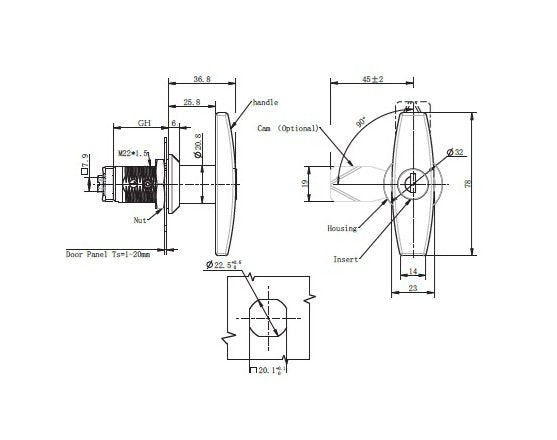 Key Locking Die-Cast Zinc T-Handle Quarter Turn Lock - GH60, Black Powder Coated - Image 2
