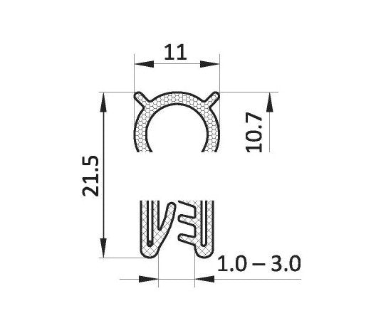 EPDM Blue Edge Sealing Profile & Protector, 1.0-3.0mm Clamp Range - Image 2