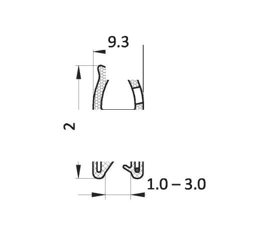 EPDM Edge Sealing Profile & Protector, 1.0-3.0mm Clamp Range, Black - Image 2