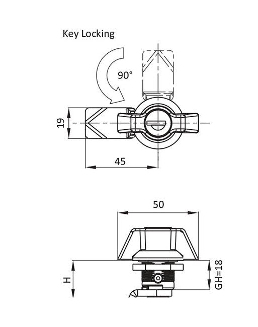 FH333 Key Locking Black Powder Coated Wing Knob Quarter Turn Lock - Image 2