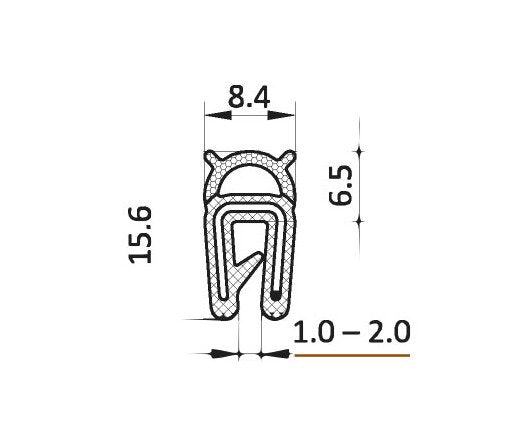 EPDM Edge Sealing Profile & Protector, 1.0-2.0mm Clamp Range, Black - Image 2