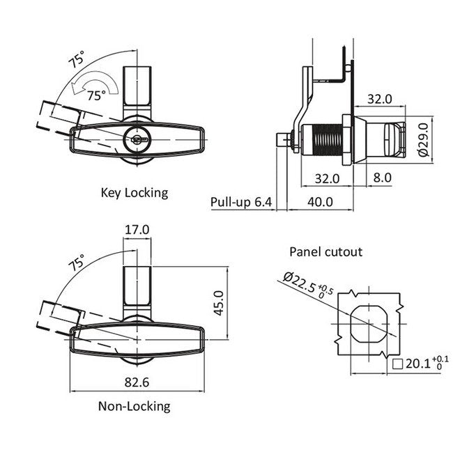 FH751 Key Locking T-Handle Short Shaft Compression Latch - All Electronics Hardware - Image 2
