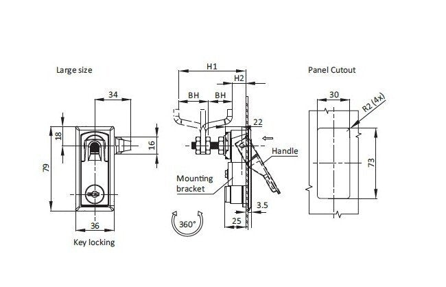 16mm Cam Forward Non-Locking Cylinder Chrome Plated Handle Compression Latch - All Electronics Hardware - Image 2