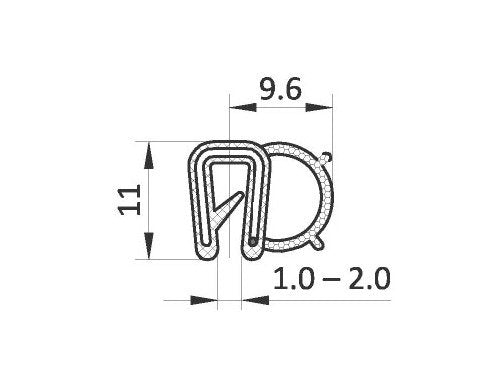 EPDM Black Edge Sealing Profile & Protector - 1.0-2.0mm Clamp Range - Image 2