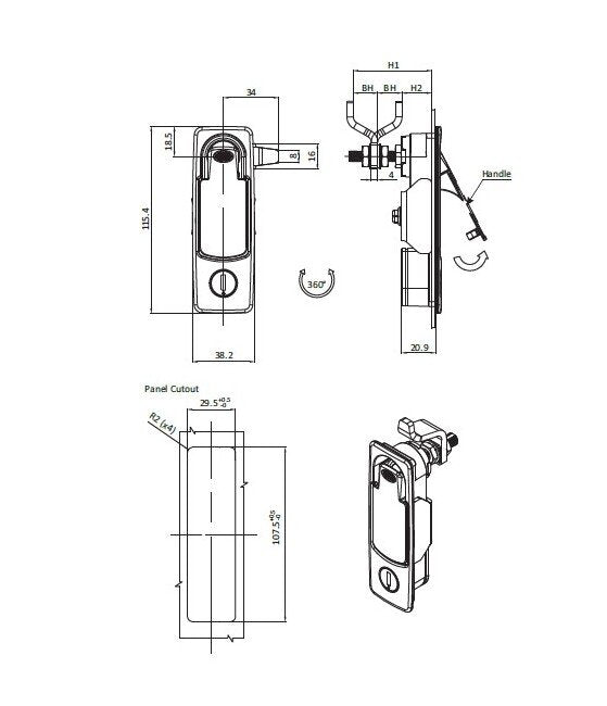 FH1245 Key Locking Compression Latch - 1mm Cam Forward, Black Powder Coated - Image 2