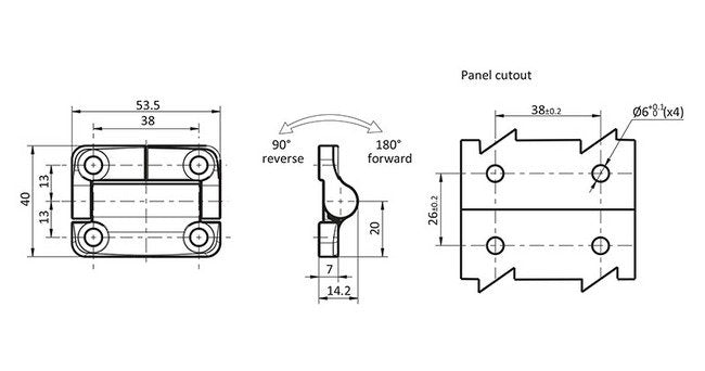 Asymmetric Torque Friction Hinge, 3.4N.m Open / 2.0N.m Close, Black Powder Coated - Image 2