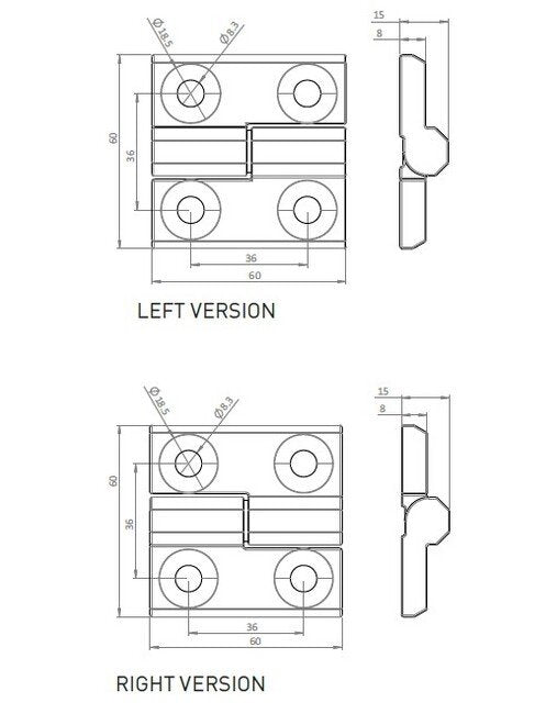 Left Black Powder Coated Screw-On Hinge - All Electronics Hardware - Image 2