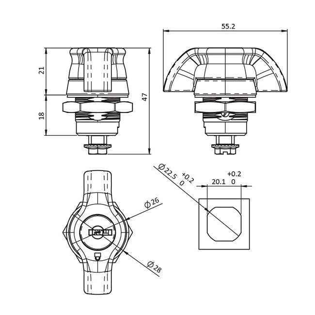 FH333 Locking Small Wing Knob Quarter Turn Lock - Die-Cast Zinc - Image 2