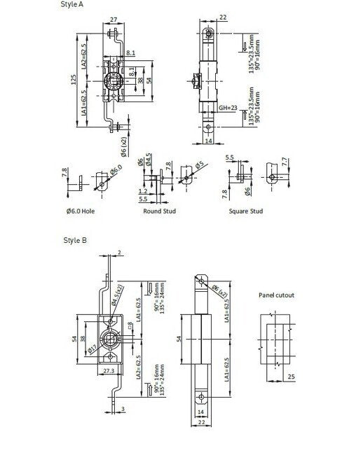 Zinc Plated Square Stud Rod Control Lock - All Electronics Hardware - Image 2