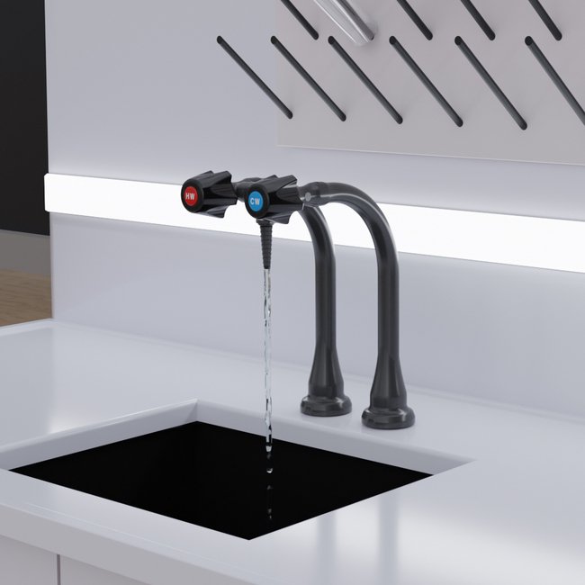 Duraline Hot & Cold Lab Faucet - Deck Mount PVC with Removable Serrated Barb Tip - Image 2