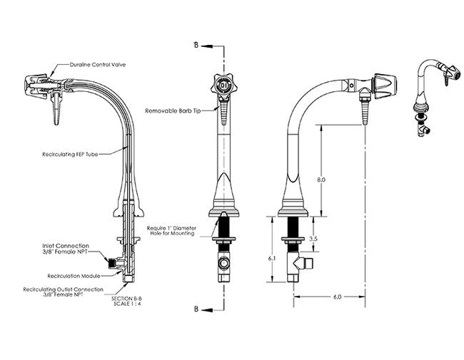 PVDF Recirculating DI Water Lab Faucet, Deck Mount, Duraline Control Valve - Image 2