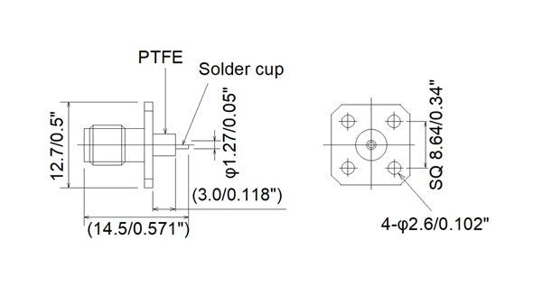 JCC PCB RF SubMiniature SMA Connector with Flange Mount Jack Solder Cup - Image 2