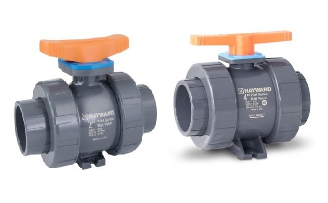 Hayward 1-1/4" PVC True Union Ball Valve with Flanged End and FPM Seals - Image 1