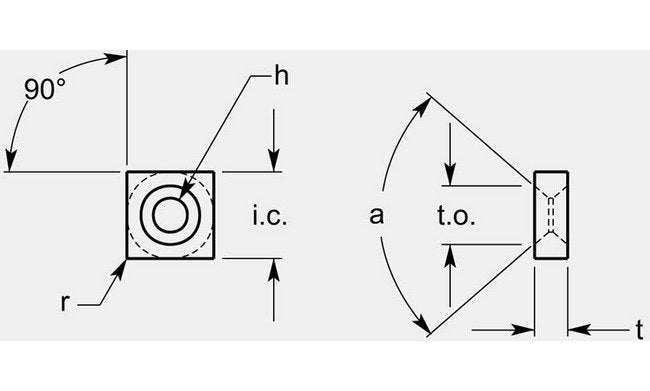 Square Negative Turning Blank with Double Countersinks and Hole, Thickness 0.203 / 0.209 in - Image 1