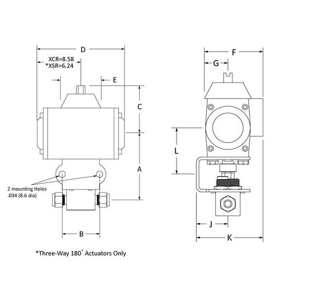 EB Series Actuated Ball Valves - Alloy C-276, 3-Way, Spring Return - Image 2