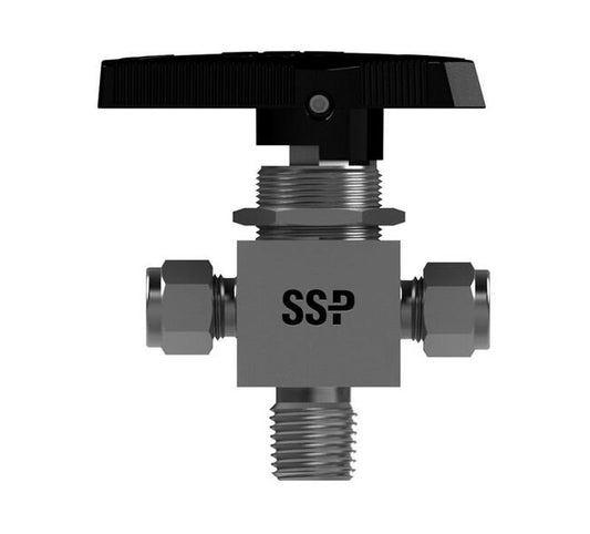 Encapsulated 3-Way Ball Valves - C-276, Unilok Tube Fitting, 1/4 in MNPT, Cv: 0.75 - Image 1