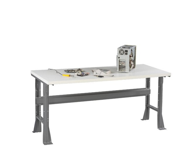 White Plastic Laminate Top Workbench with Flared Legs - Image 1