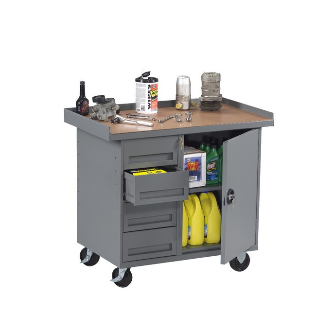 Tennsco 4-Drawer + Locking Cabinet Mobile Workbench - Image 1