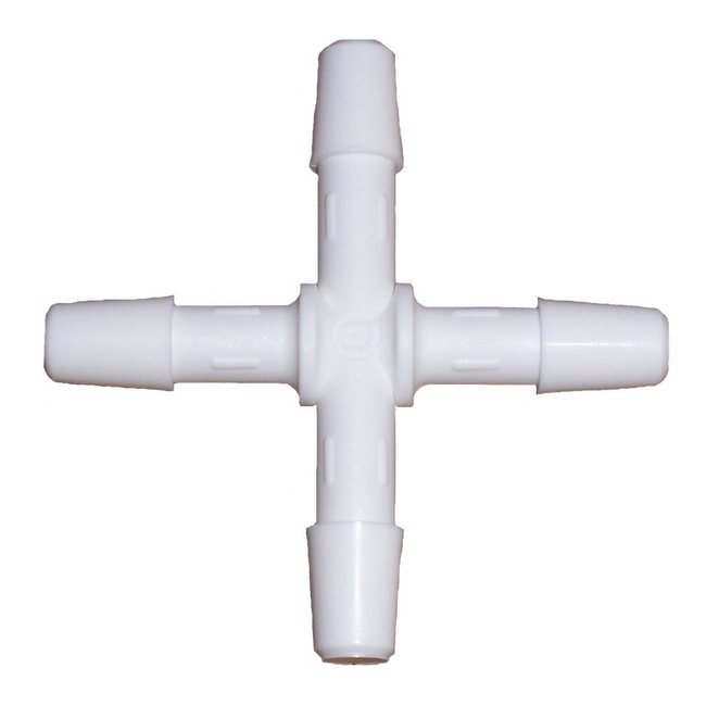 White Polypropylene XJ Series Barbed Cross Fitting, 1/4 in - Image 1