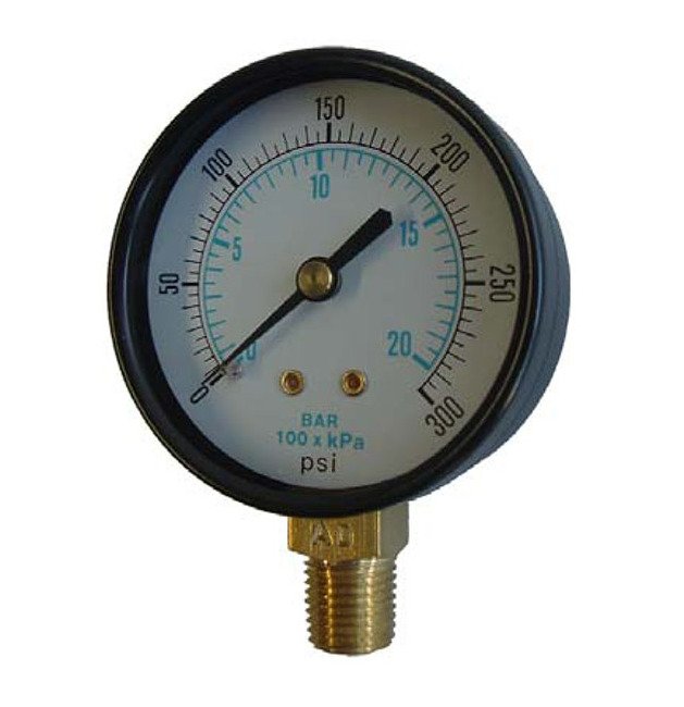 200 PSI Air Pressure Gauge - 6-1/4" Diameter, Lower Mount, Steel Case - Image 1