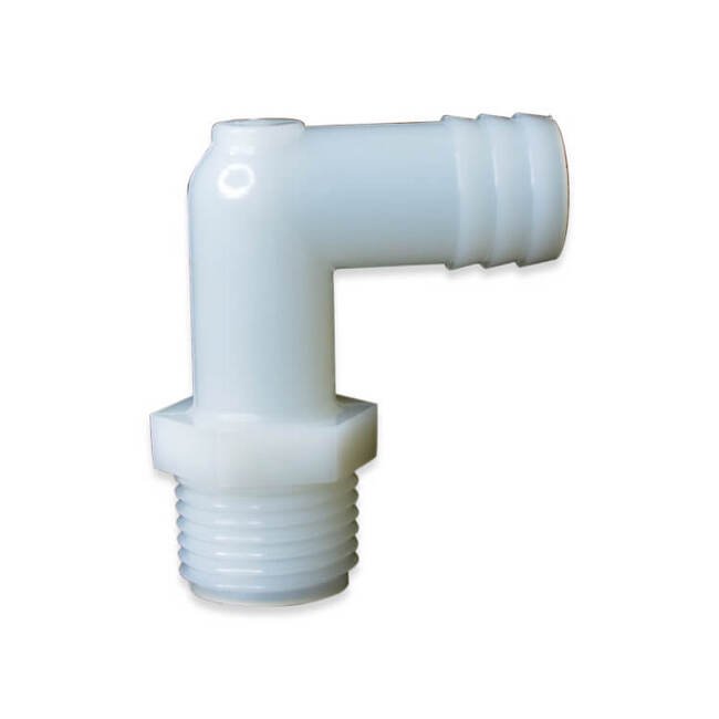 AML Series 3/8 Inch (in) Size Male National Pipe Thread (MNPT) and 3/8 Inch (in) Barb Size Black Polyethylene Elbow - Image 1