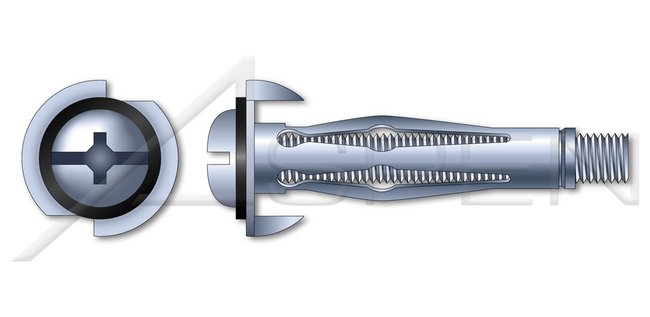 Steel Zinc Plated Extra Short Pan Head Phillips®/Slot Combo Drive Hollow Wall Anchor - Image 1