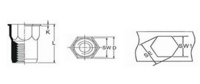 A-Series 18.0mm Semi-Hex Reduced Countersunk Head Rivet Nut - Image 2